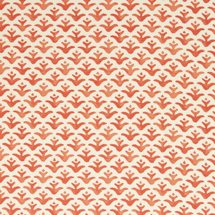 Fabric with Coral colored flower motif hand-painted with watercolours