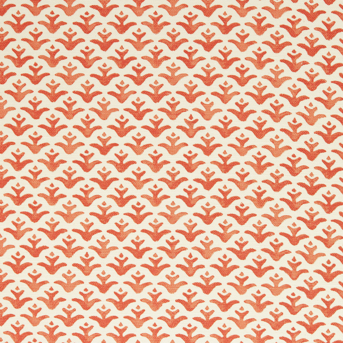 Fabric with Coral colored flower motif hand-painted with watercolours