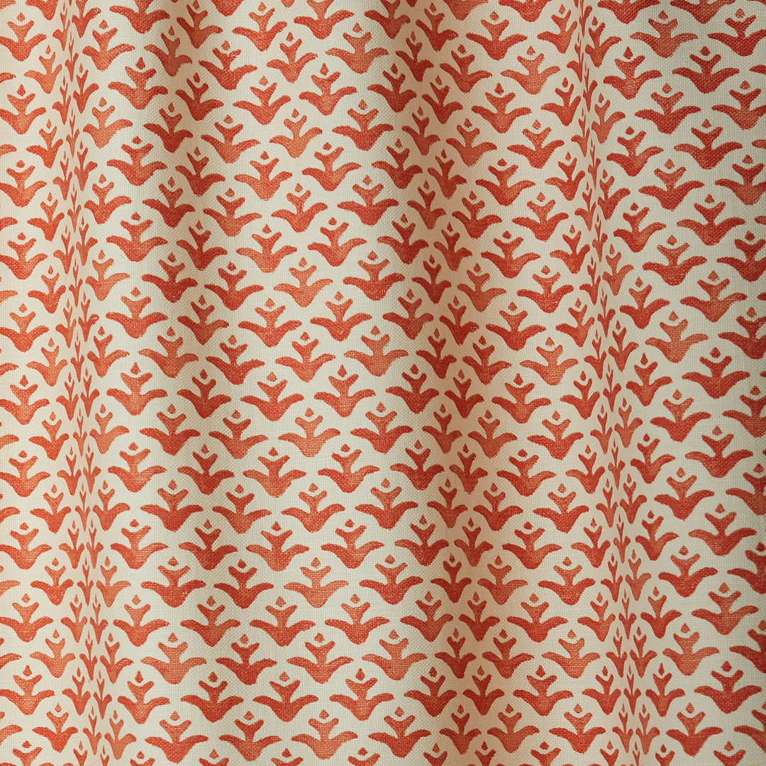 Fabric with Coral colored flower motif hand-painted with watercolours