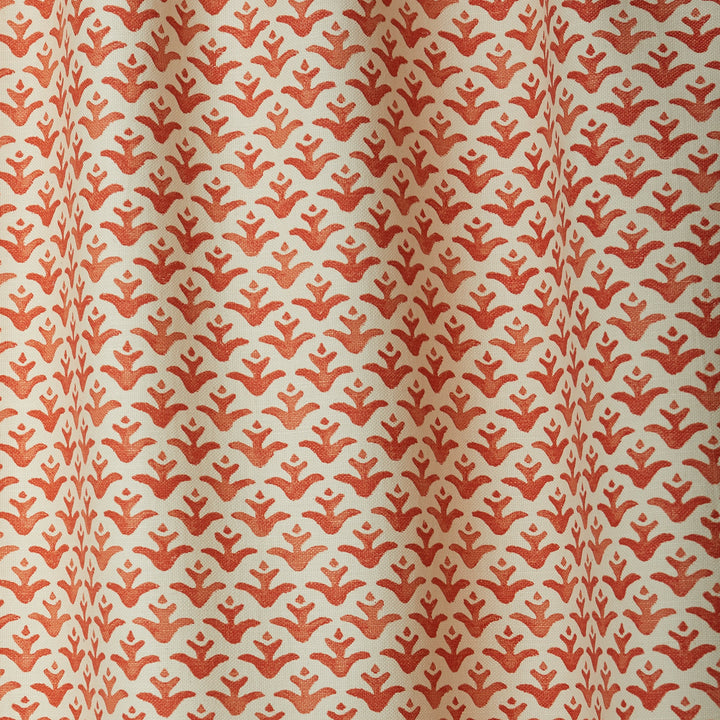 Fabric with Coral colored flower motif hand-painted with watercolours
