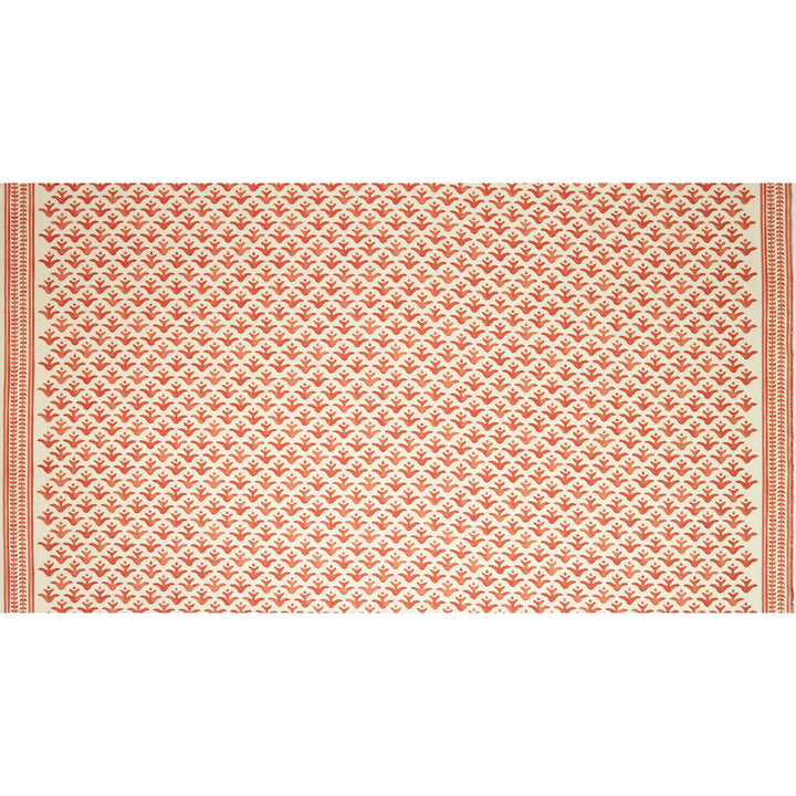 Fabric with Coral colored flower motif hand-painted with watercolours