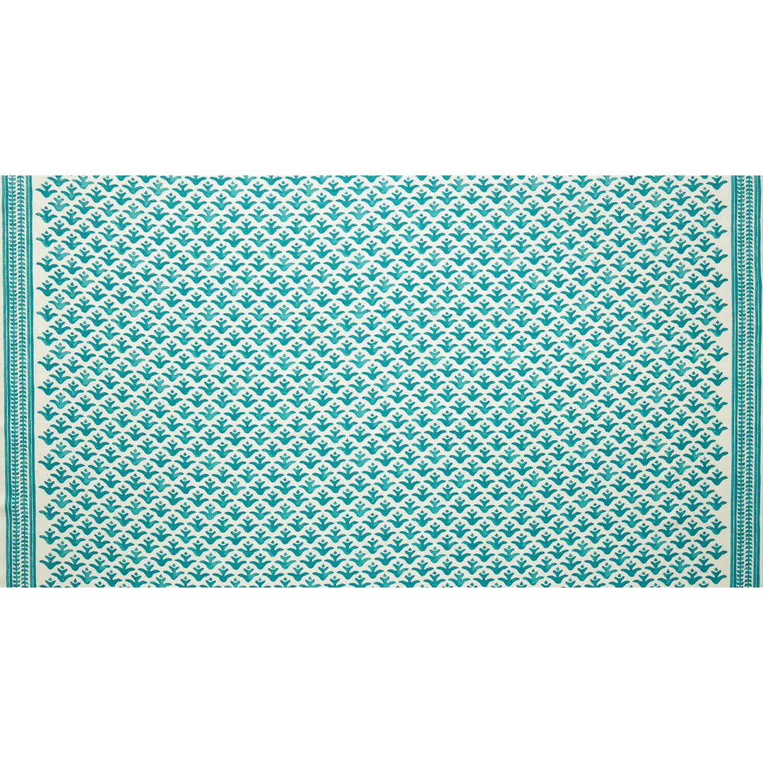 Fabric with Mineral Blue colored flower motif hand-painted with watercolours