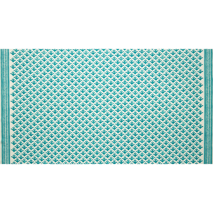 Fabric with Mineral Blue colored flower motif hand-painted with watercolours